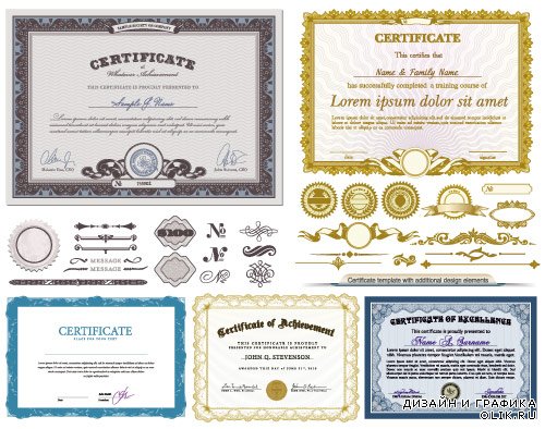 Золотые сертификаты с 13 элементами вектор Gold certificates with 13 elements vector