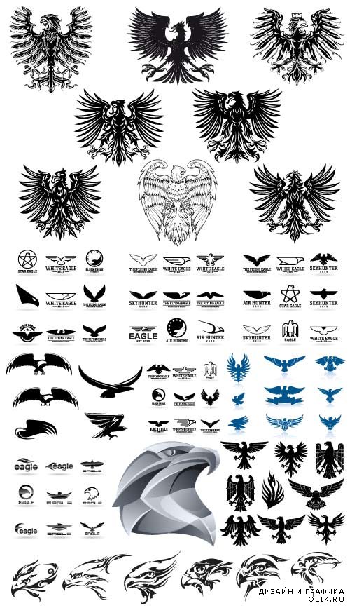 Орлы силуэты и геральдический орел вектор Eagles silhouettes and heraldic eagle vector