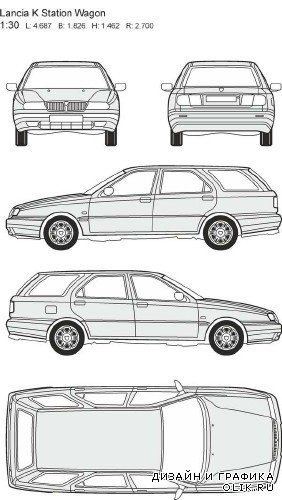 Автомобили Lancia - векторные отрисовки в масштабе