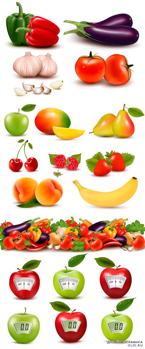 Векторный клипарт - Нарисованные фрукты и овощи 3