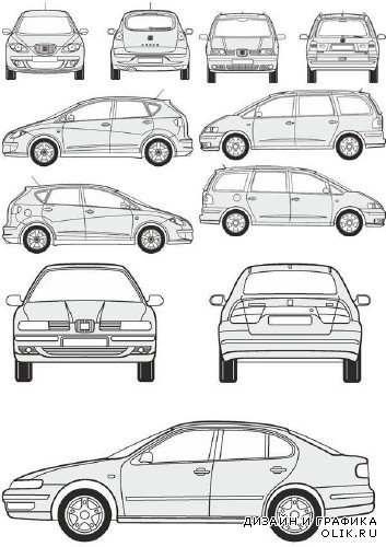 Автомобили Seat - векторные отрисовки в масштабе