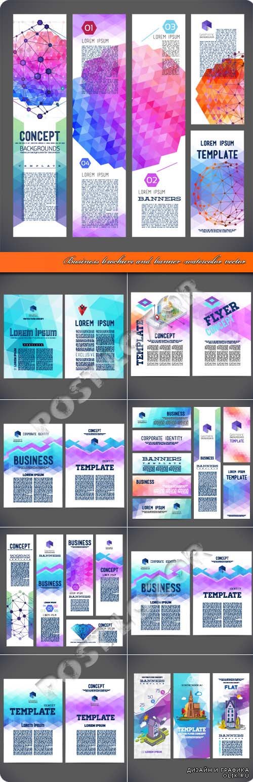Business brochure and banner watercolor vector