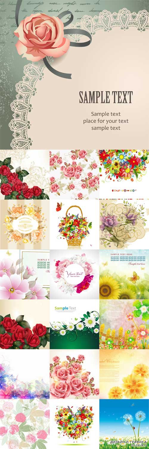 Romantic vector background with flowers-5