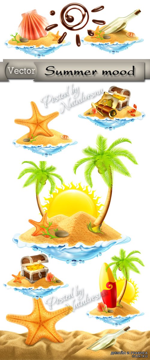 Яркое, летнее настроение - векторные иллюстрации - песок,пляж,пальмы,морская звезда 