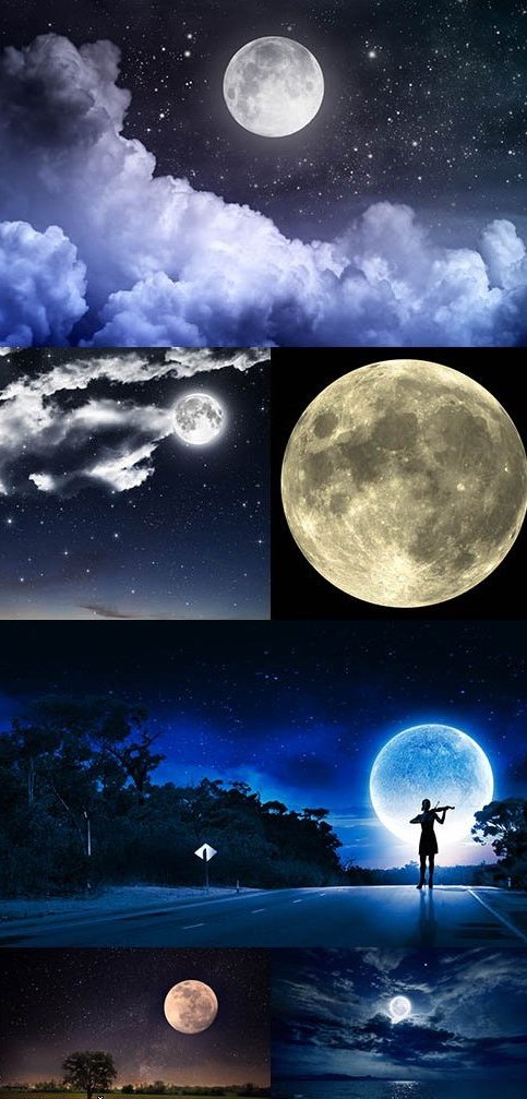 Картинки - луна, луна за тучами, луна над полем, девушка со скрипкой на фоне луны