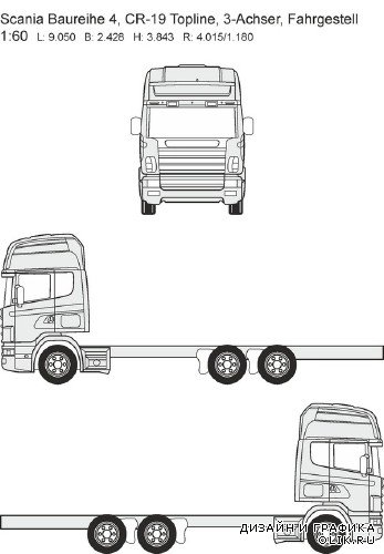 Автомобили Scania - векторные отрисовки в масштабе