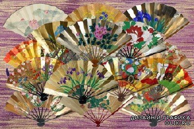 Клипарт Японские вееры с весенними и летними цветами