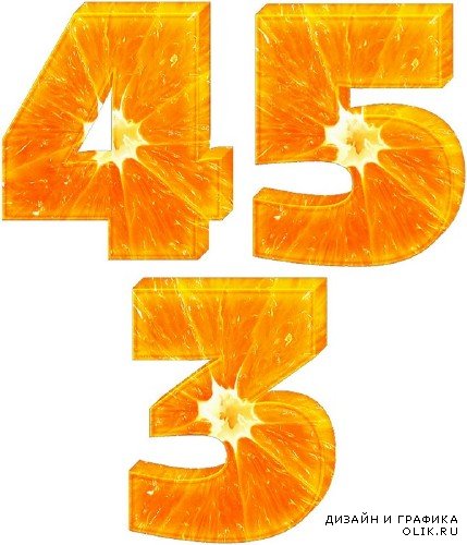 Апельсиновый шрифт (алфавит) на прозрачном фоне
