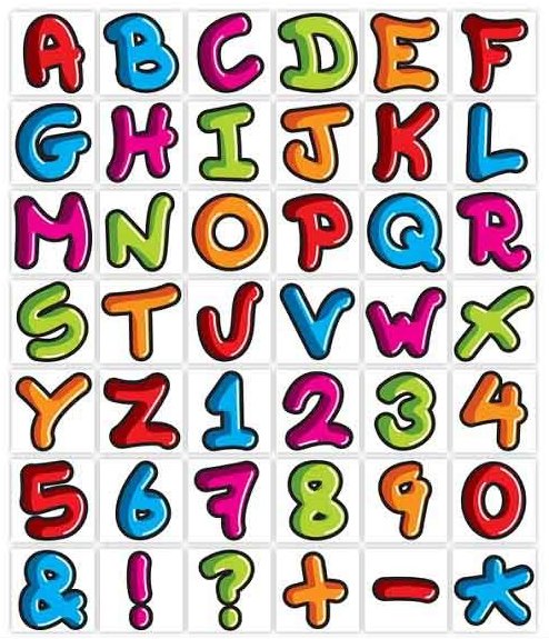 Алфавит - яркие буквы и цифры в графическом стиле