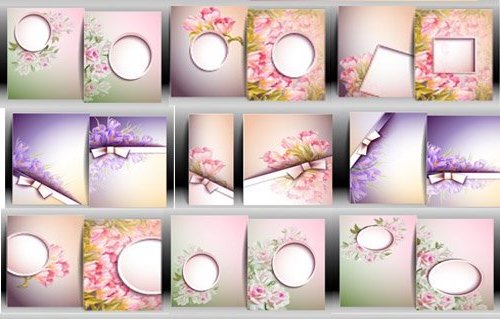 Весенние открытки с цветами с местом для фото в векторном формате EPS