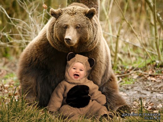 Детский шаблон - Медведица с Медвежонком - Вставить лицо