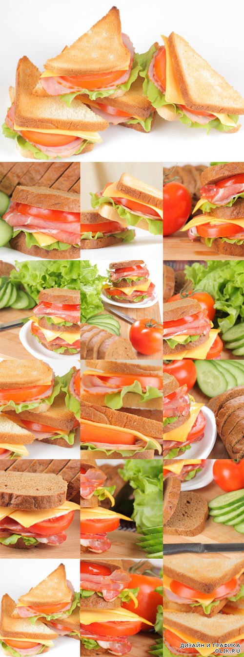 Сэндвич с мясом и овощами - растровый клипарт. Appetizing sandwich with meat and vegetables