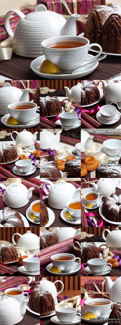 Завтрак, чай, кекс - растровый клипарт. Sweet, delicious breakfast Raster Graphics