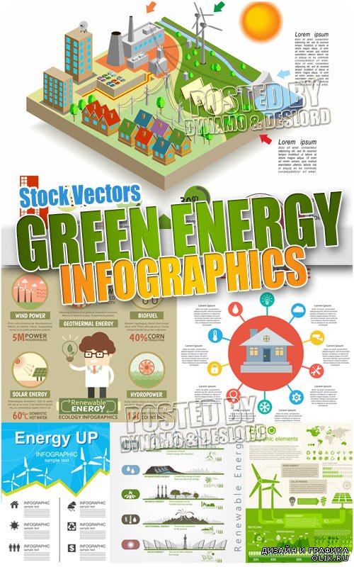 Зеленая энергетика инфографика - Векторный клипарт
