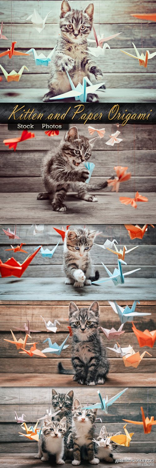Полосатый котенок и бумажные Оригами