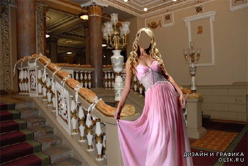 PSD шаблон для девушек - В красивом розовом платье в театре