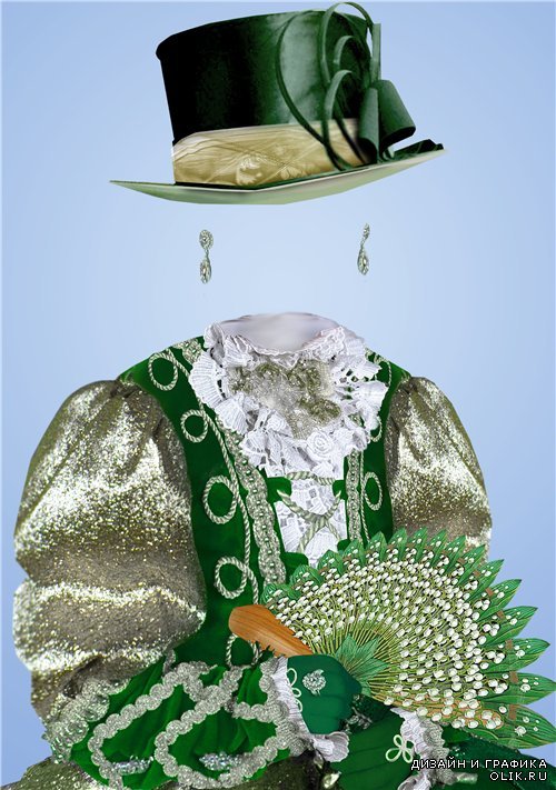 Старинный фотошоп шаблон для девочек – В зеленом наряде