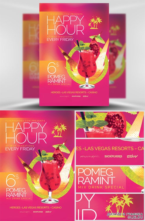 Flyer Template PSD - Minimal Happy Hour 