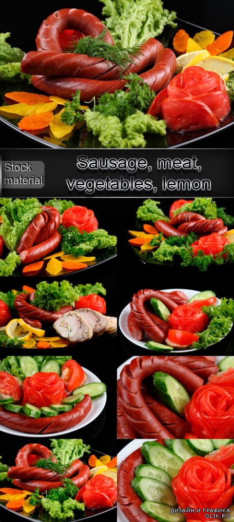 Sausage, meat, vegetables, lemon