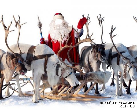 Шаблон для фотомонтажа - Дед Мороз и олени