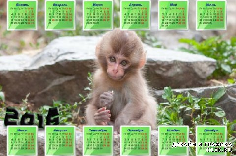 Милая обезьяна на камне - На 2016 год календарь