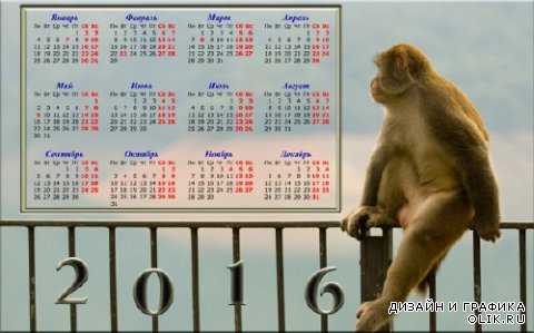 Обезьяна в раздумьях - Красивый календарь