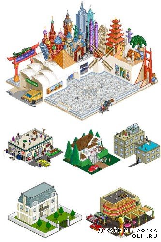 Пиксельные здания и сооружения (дома, небоскребы, магазины и т.д.)