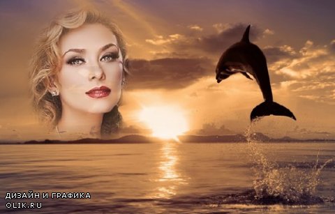 Рамка для фотошопа - Дельфин и закат