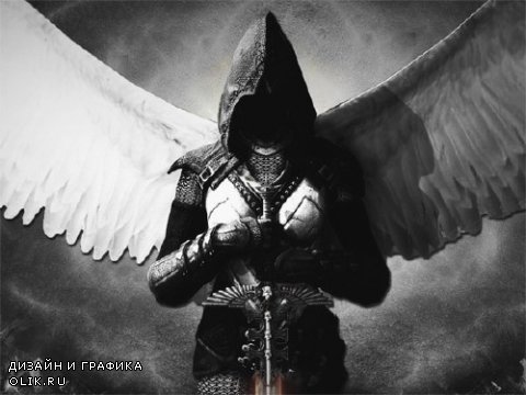 Шаблон psd - Ангел с мечом