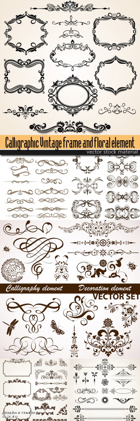 Calligraphic Vintage frame and floral elements