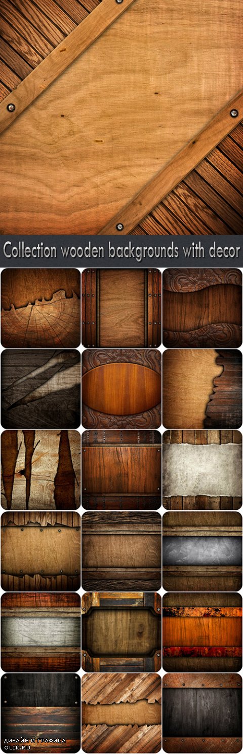 Collection wooden backgrounds with decor