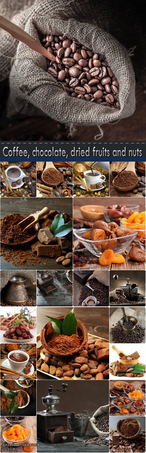 Coffee, chocolate, dried fruits and nuts