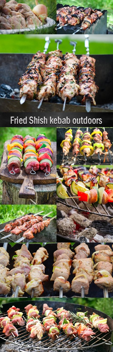 Fried Shish kebab outdoors