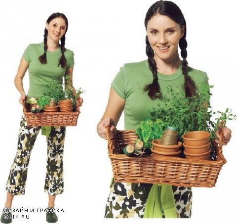 Женщина - садовник (прозрачный фон)