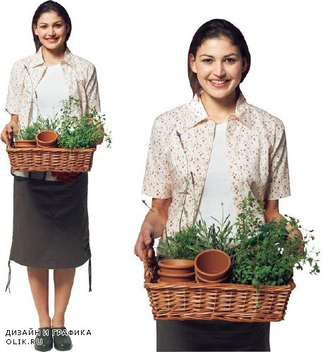 Женщина - садовник (прозрачный фон)