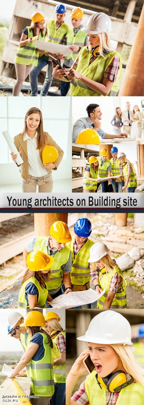 Work team young architects on Building site