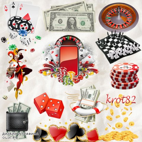 PNG клипарт - Деньги клипарт, кубики, игральные карты, казино, фишки