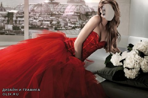 Шаблон psd - В королевском красном платье