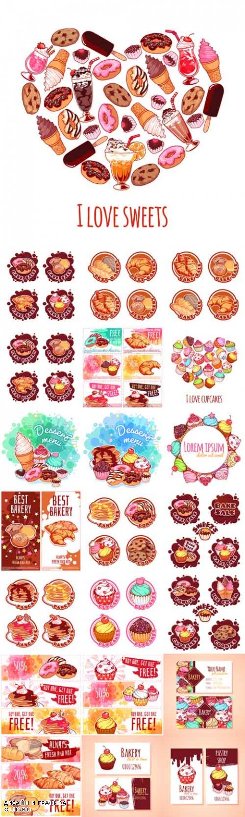 Vector Banners Cards Stickers with Different Bakery Products