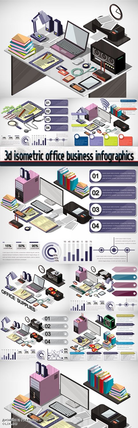 3d isometric office business infographics