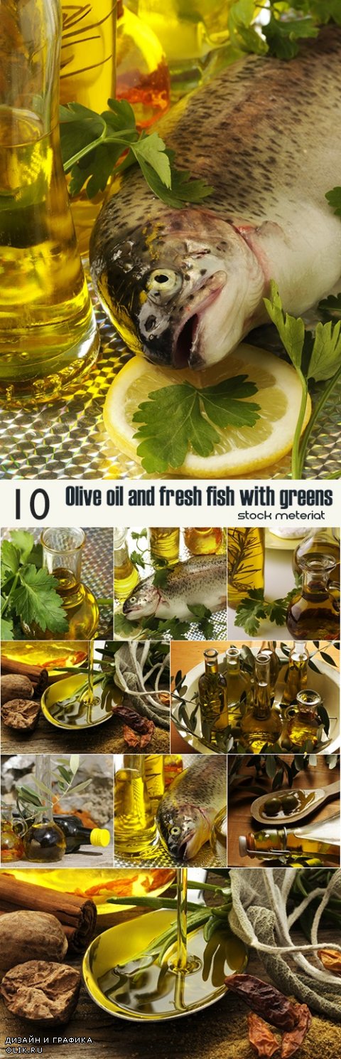 Olive oil and fresh fish with greens