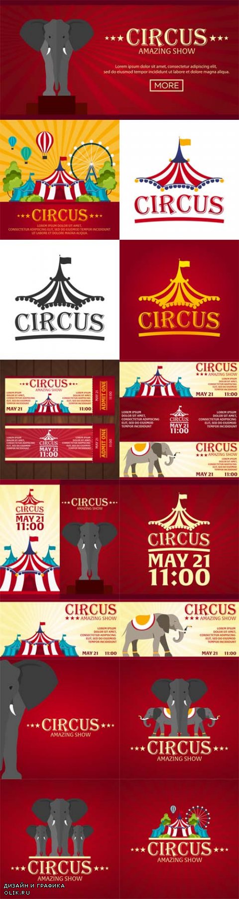 Vector Circus Banners, Tickets. Flat Design