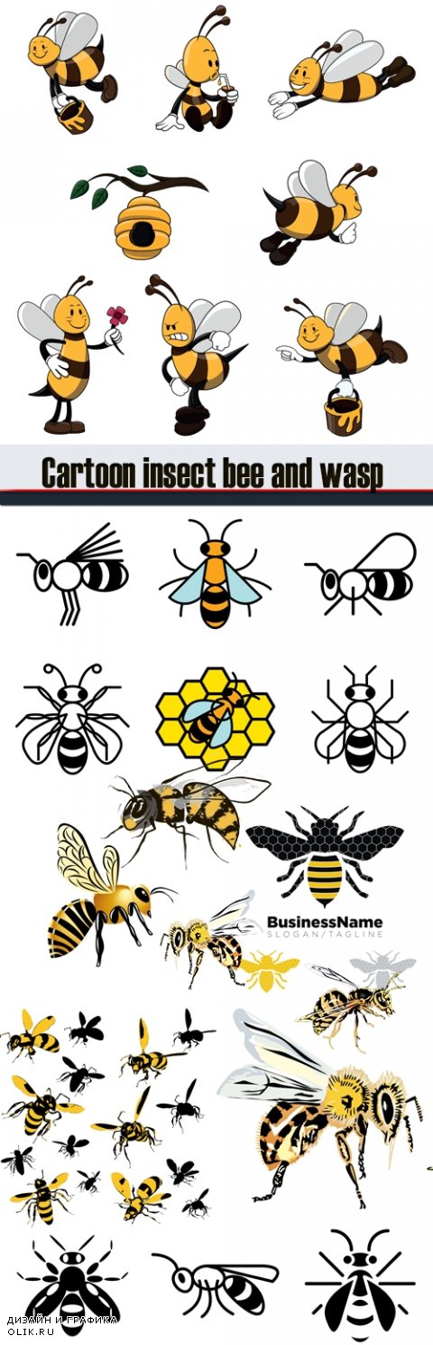 Забавные нарисованные пчелки и соты - векторный клипарт