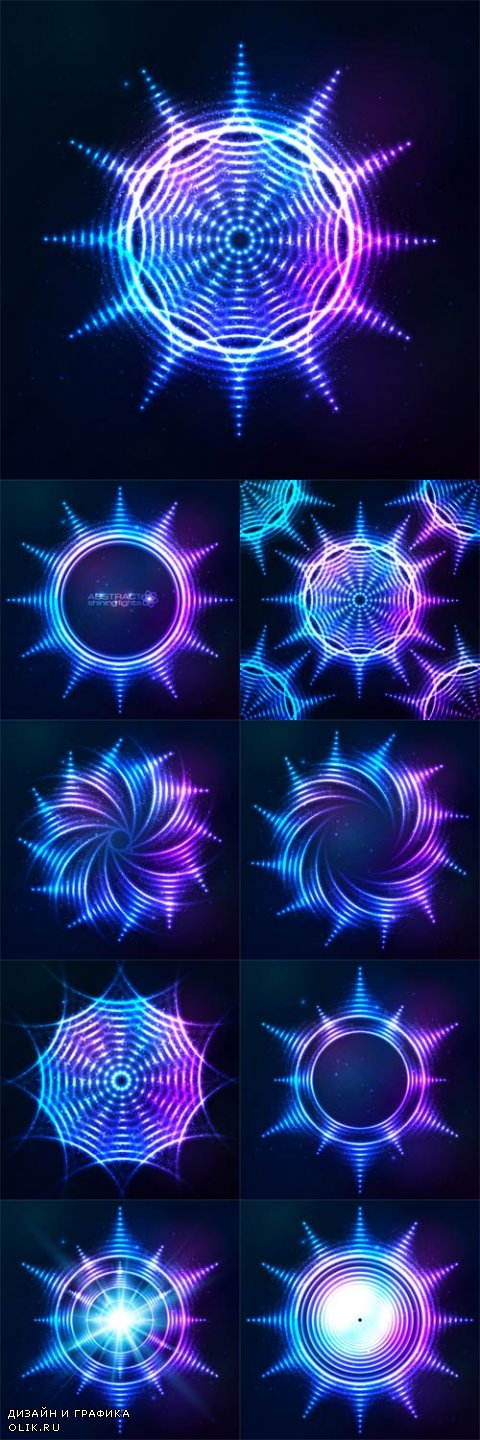 Vector Bright Shining Blue Neon Circle at Dark Cosmic Background
