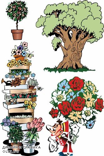 Растение, деревья и цветы (векторная подборка)
