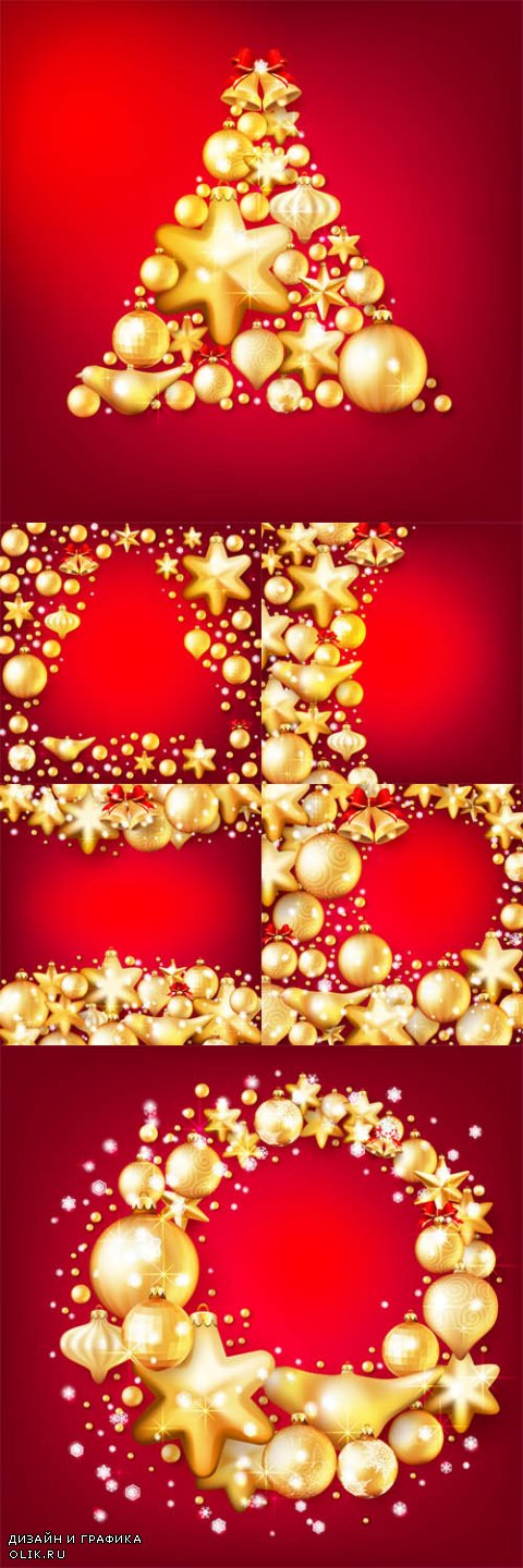 Vector Red and Gold Christmas Backgrounds