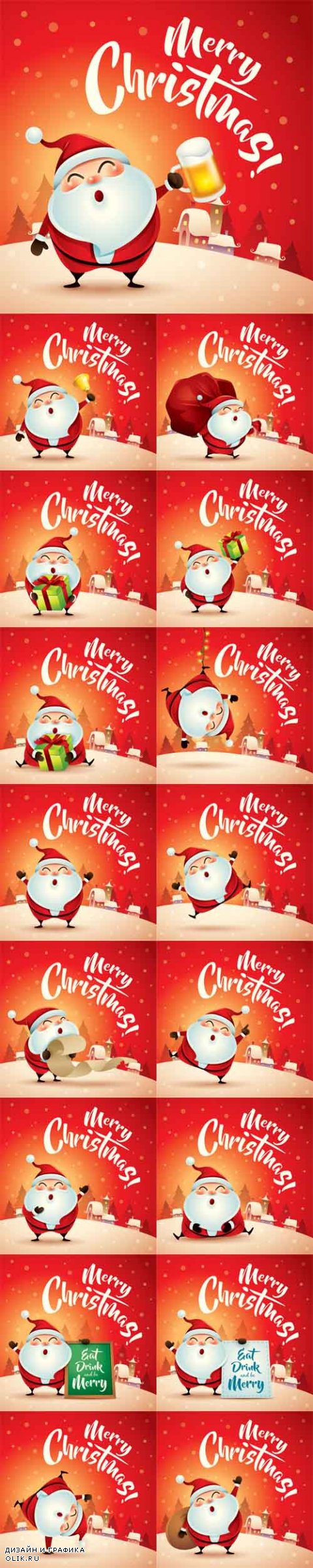 Vector Merry Christmas! Santa Claus in Christmas Snow Scenes