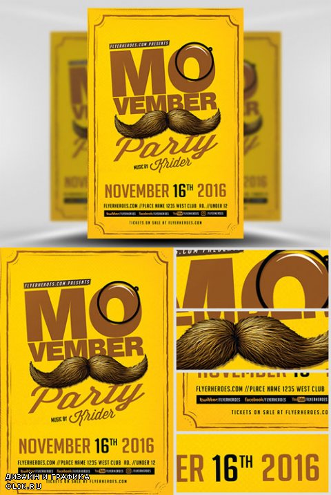 Flyer Template - Retro Movember Party