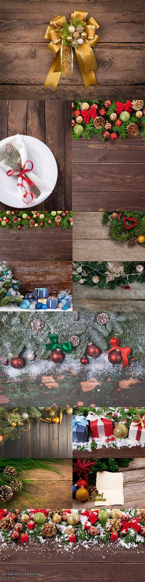 Wooden backgrounds with Christmas decorations 2