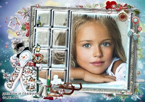 Детская рамочка для фотошопа - Зима из окна